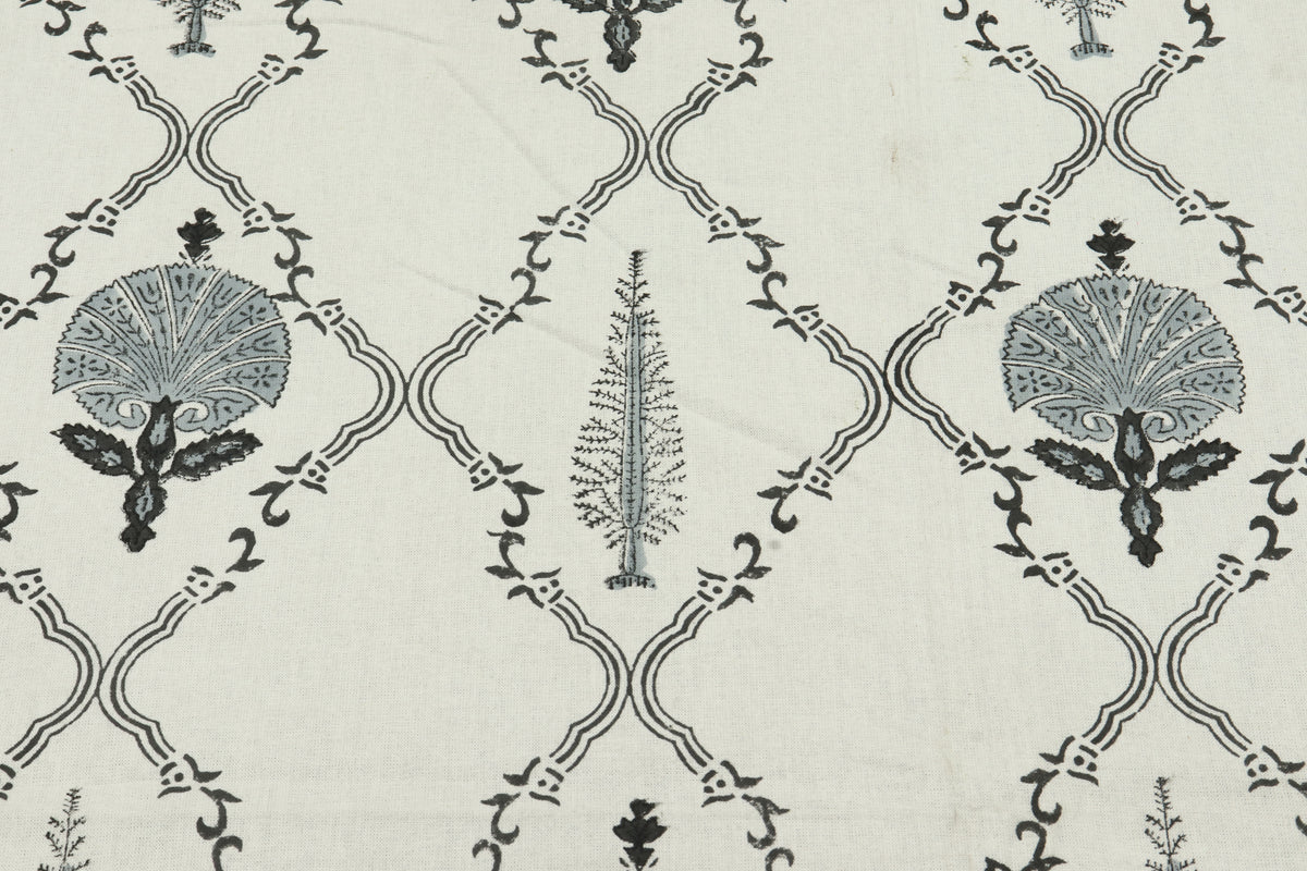 Mughal Print Cotton Fabric: Indian Hand Block Print, 1 Yard