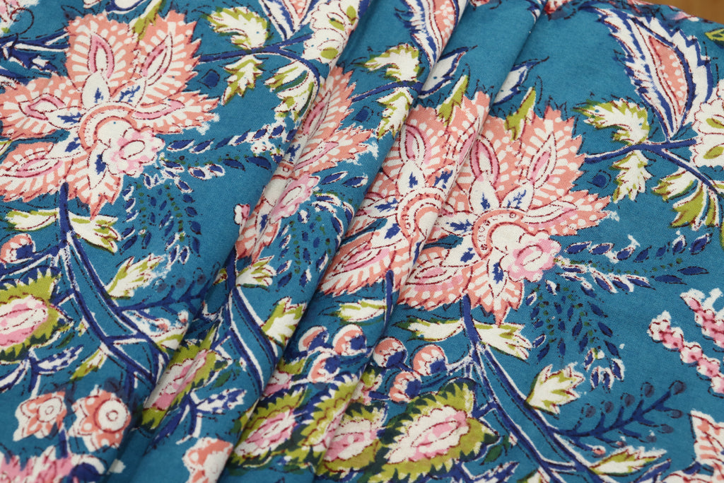 Blue and Pink colour Pure cotton Indian block print fabric by the yard, Fabric sample, Indian wood block, Fabric by the meter