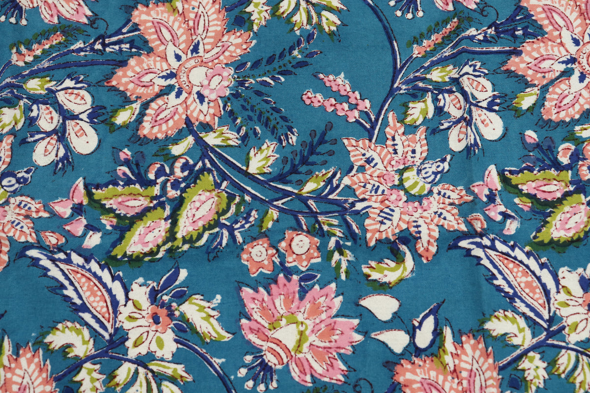 Blue and Pink colour Pure cotton Indian block print fabric by the yard, Fabric sample, Indian wood block, Fabric by the meter