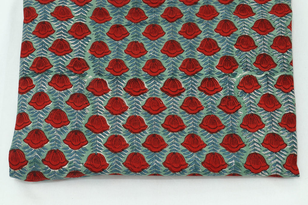 Mughal Print Cotton Fabric By The Yard: Hand Block Floral Fabric
