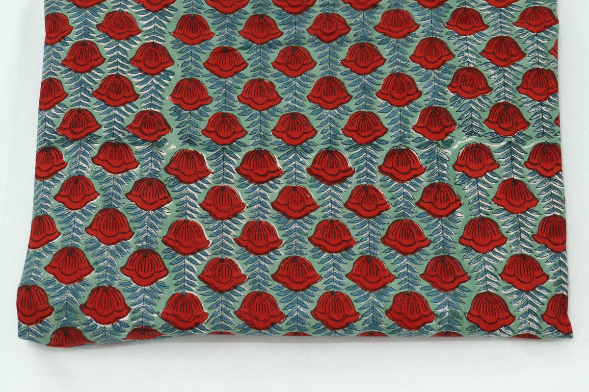 Mughal Print Cotton Fabric By The Yard: Hand Block Floral Fabric