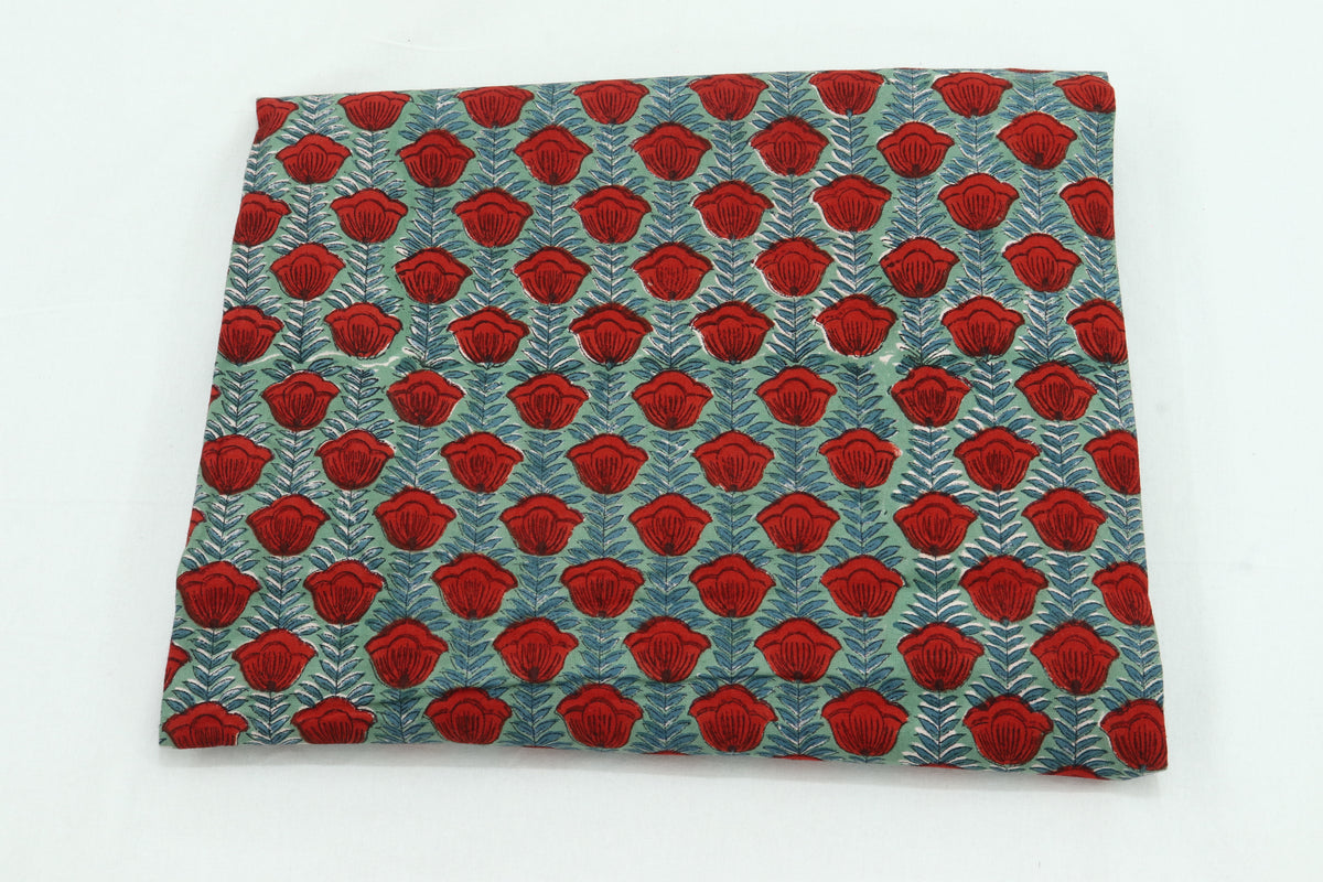 Mughal Print Cotton Fabric By The Yard: Hand Block Floral Fabric