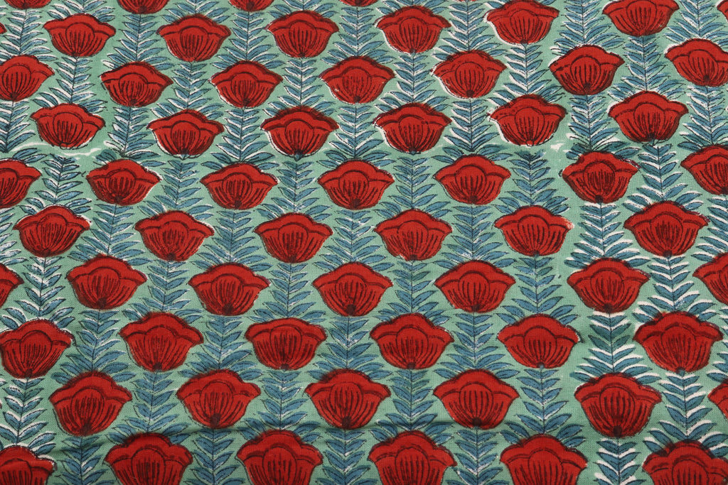 Mughal Print Cotton Fabric By The Yard: Hand Block Floral Fabric