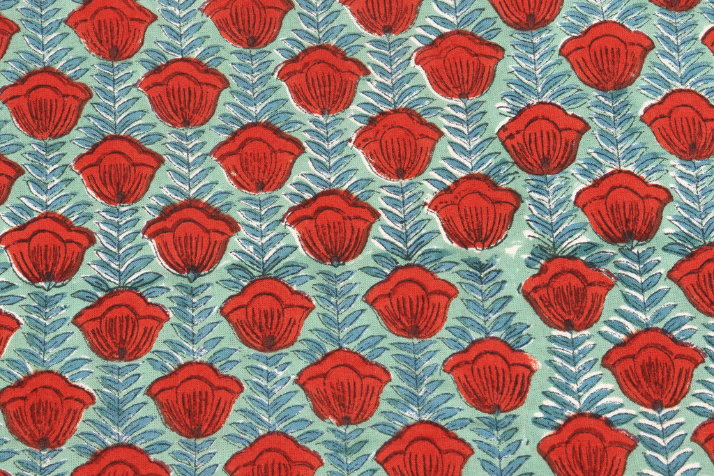 Mughal Print Cotton Fabric By The Yard: Hand Block Floral Fabric