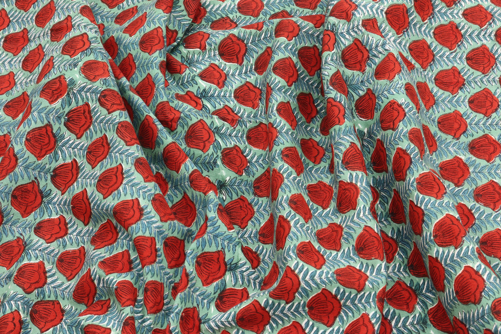 Mughal Print Cotton Fabric By The Yard: Hand Block Floral Fabric