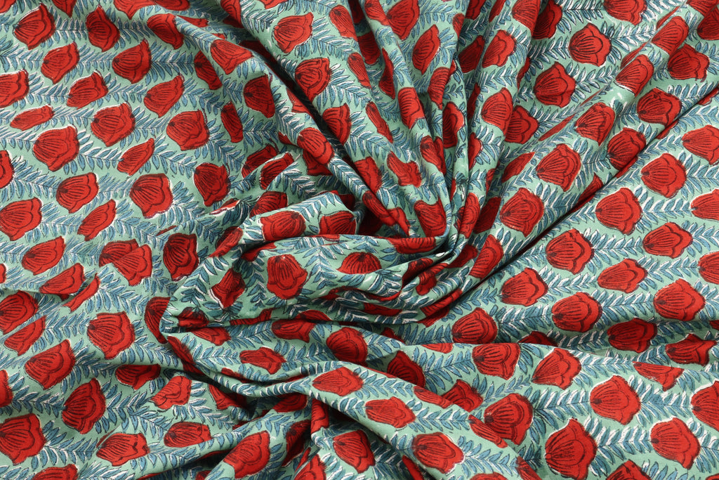Mughal Print Cotton Fabric By The Yard: Hand Block Floral Fabric