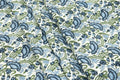 Floral Print Cotton Fabric: Blue, Green Indian Wood Block Print