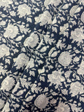 Hand Block Print Cotton Fabric: Blue and White Floral Indian Fabric