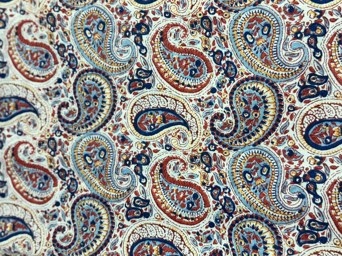 Hand Block Print Cotton Fabric: Multicolour Floral Indian Fabric