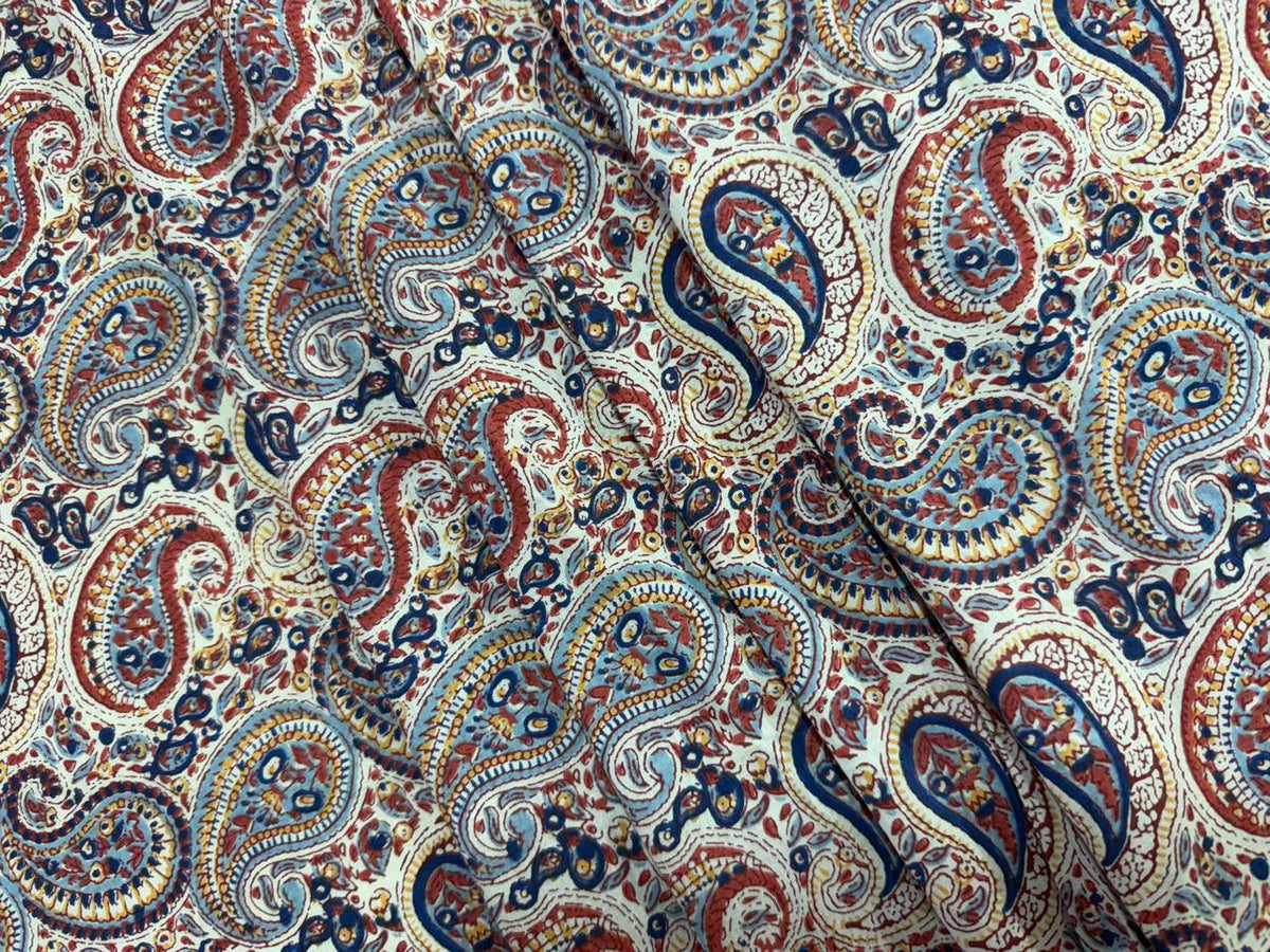Hand Block Print Cotton Fabric: Multicolour Floral Indian Fabric