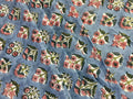 Hand Block Print Cotton Fabric: Blue and Pink Floral Indian Fabric