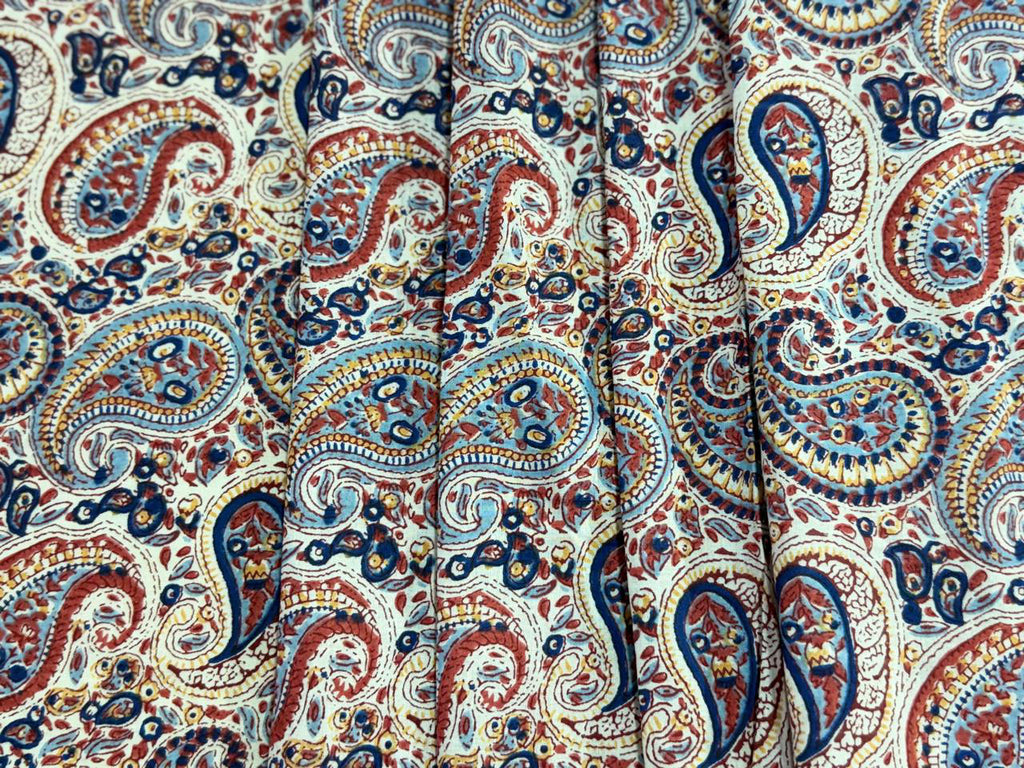 Hand Block Print Cotton Fabric: Multicolour Floral Indian Fabric