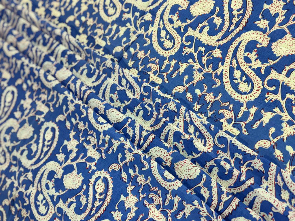 Hand Block Print Cotton Fabric: Blue and White Floral Indian Fabric