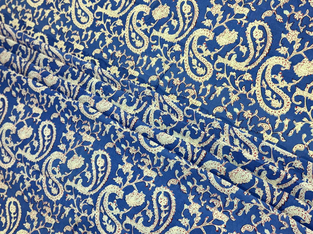 Hand Block Print Cotton Fabric: Blue and White Floral Indian Fabric