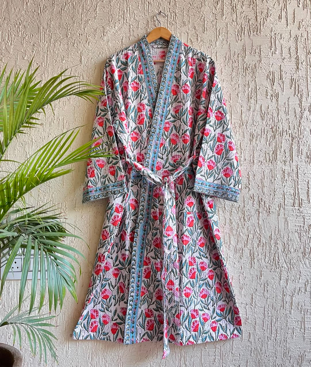 Hand Block Printed Terry Cotton Bathrobe