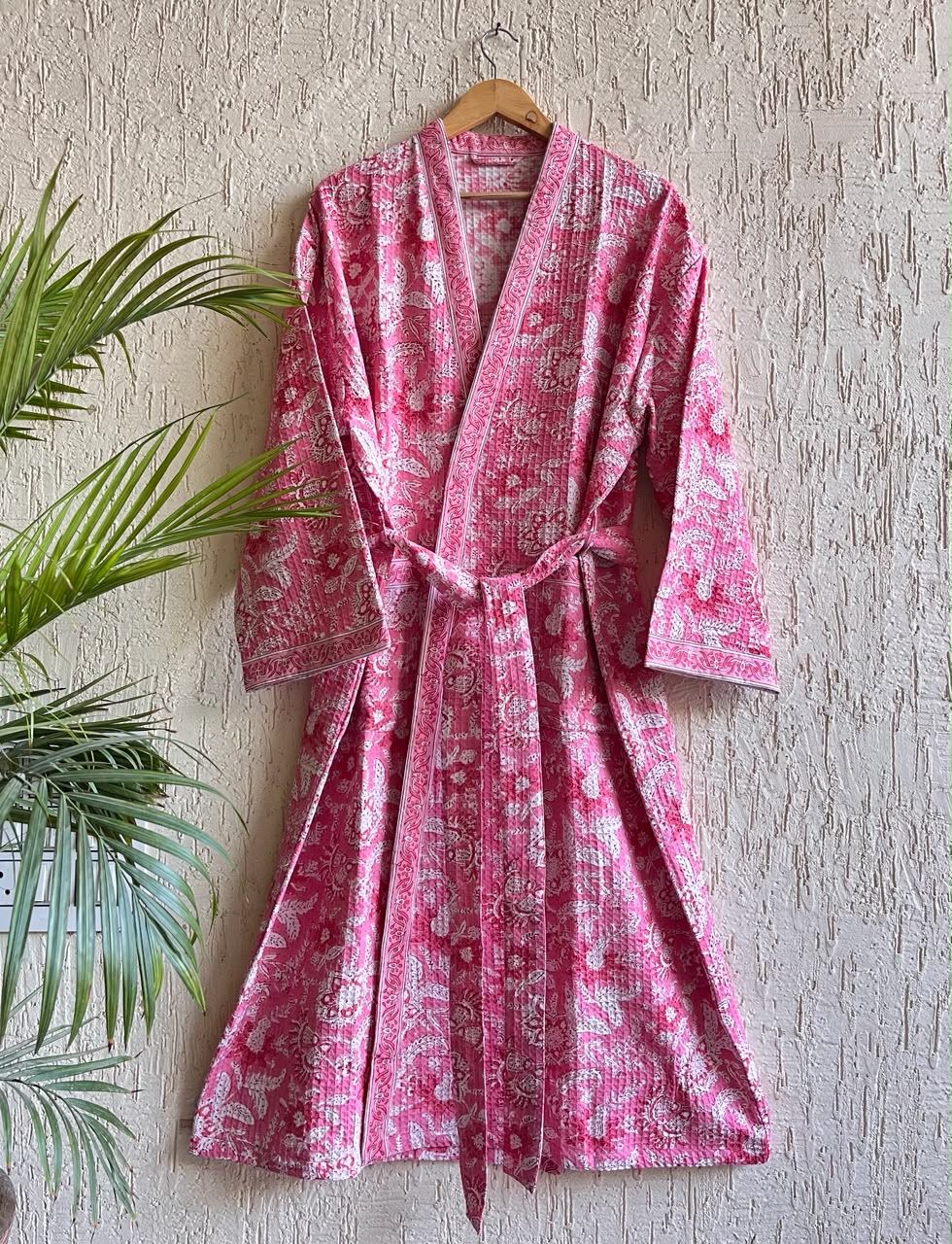 Hand Block Printed Terry Cotton Bathrobe