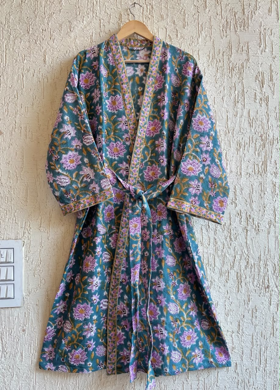 Hand Block Printed Terry Cotton Bathrobe