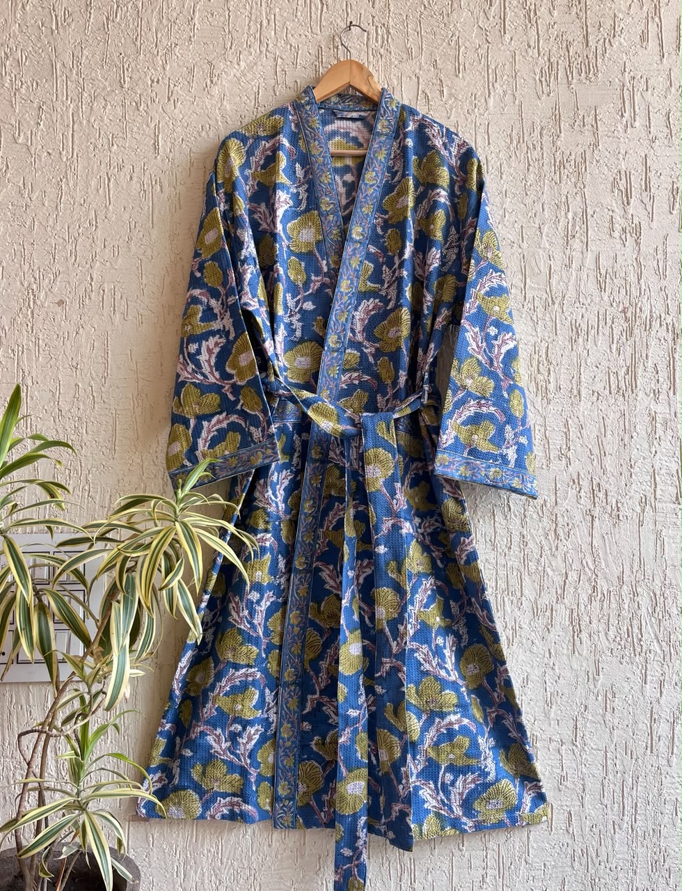 Hand Block Printed Terry Cotton Bathrobe