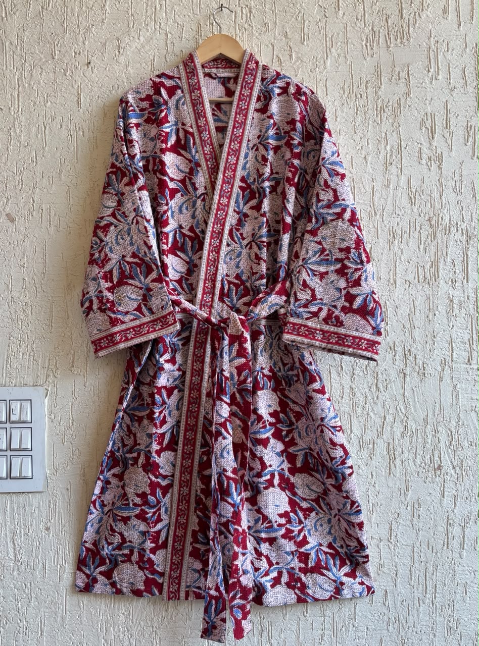 Hand Block Printed Terry Cotton Bathrobe