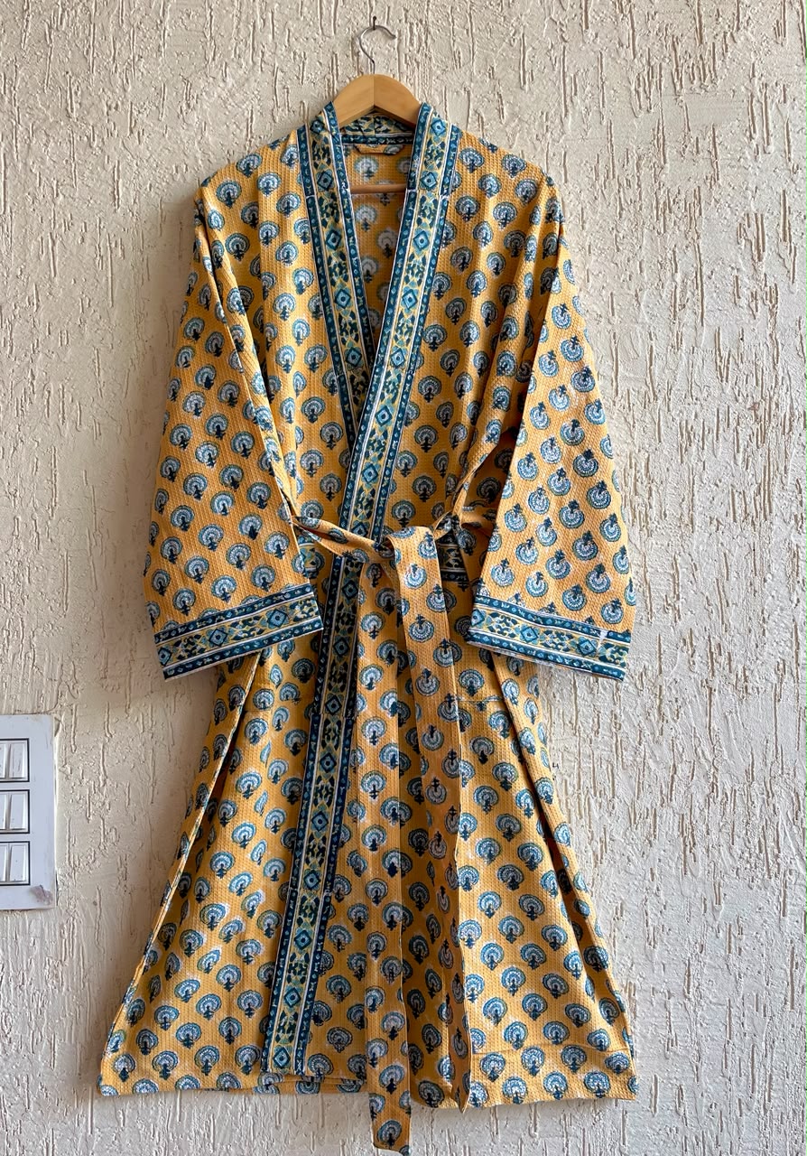 Hand Block Printed Terry Cotton Bathrobe