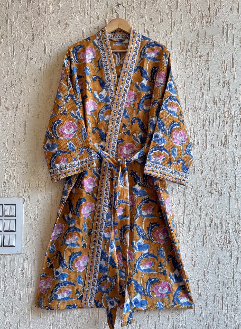 Hand Block Printed Terry Cotton Bathrobe