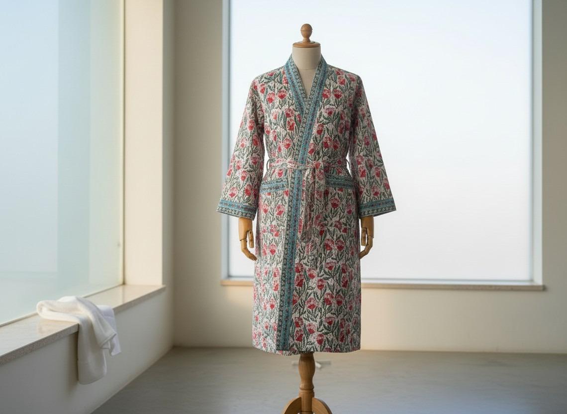Hand Block Printed Terry Cotton Bathrobe
