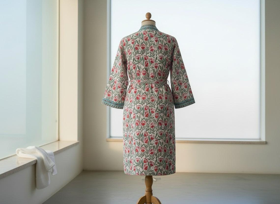 Hand Block Printed Terry Cotton Bathrobe