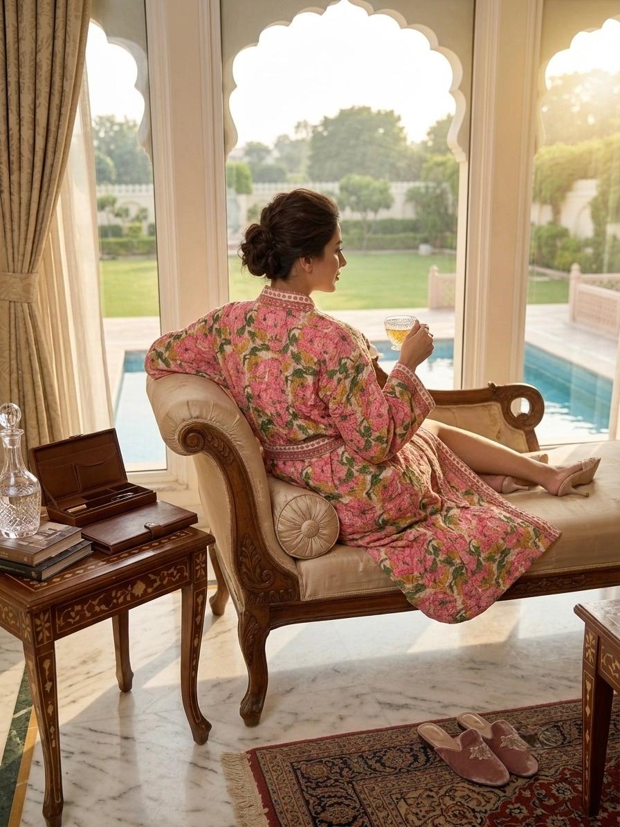 Hand Block Printed Terry Cotton Bathrobe