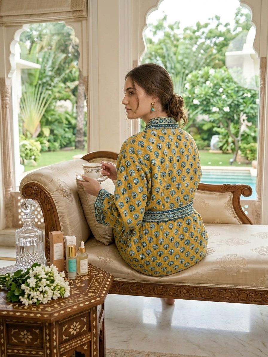 Hand Block Printed Terry Cotton Bathrobe