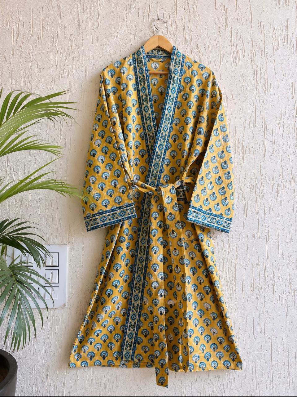 Hand Block Printed Terry Cotton Bathrobe