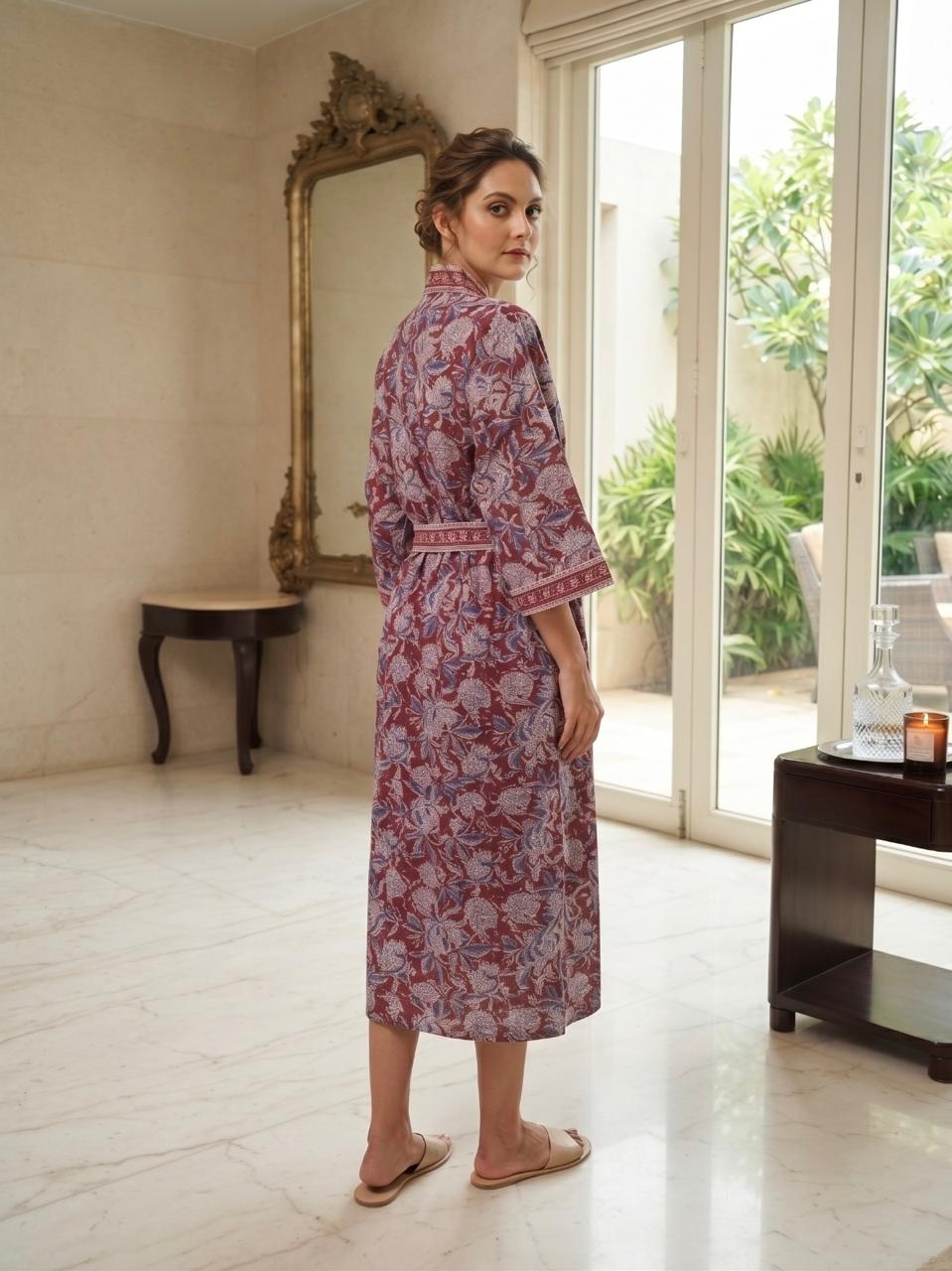 Hand Block Printed Terry Cotton Bathrobe