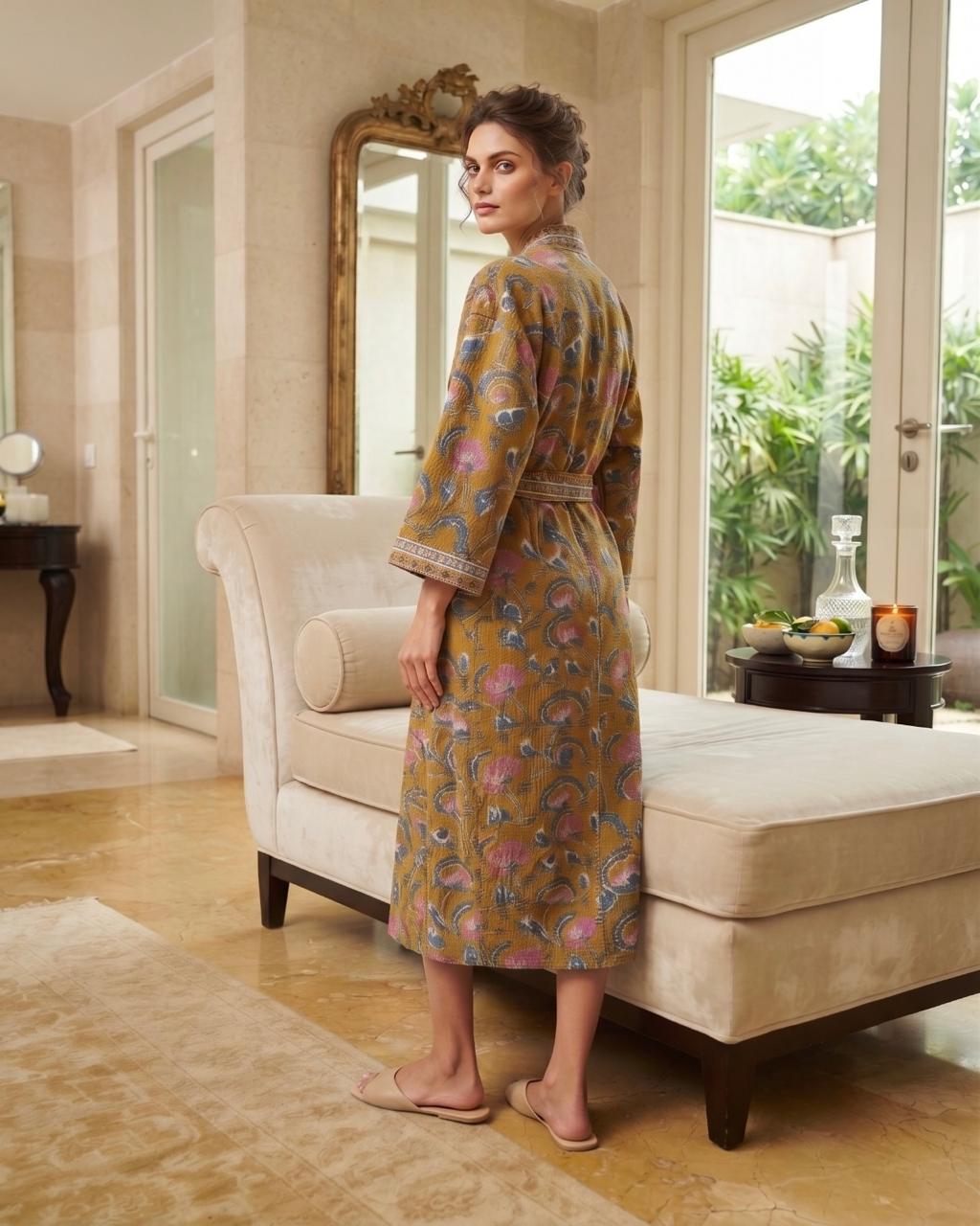 Hand Block Printed Terry Cotton Bathrobe