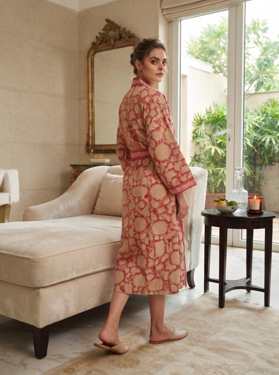 Hand Block Printed Terry Cotton Bathrobe
