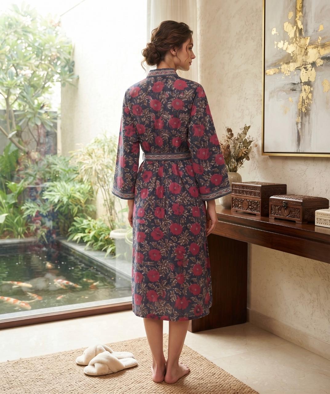 Hand Block Printed Terry Cotton Bathrobe