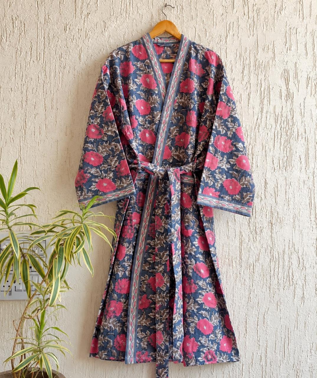 Hand Block Printed Terry Cotton Bathrobe