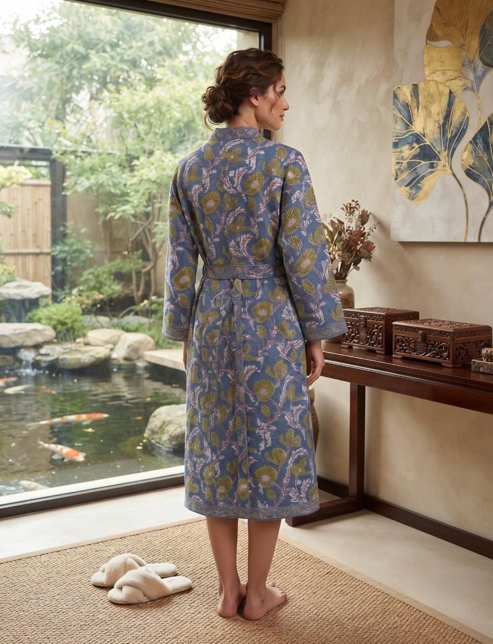 Hand Block Printed Terry Cotton Bathrobe