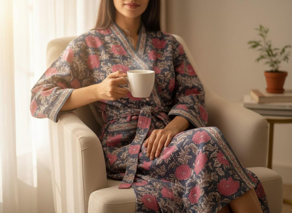 Hand Block Printed Terry Cotton Bathrobe