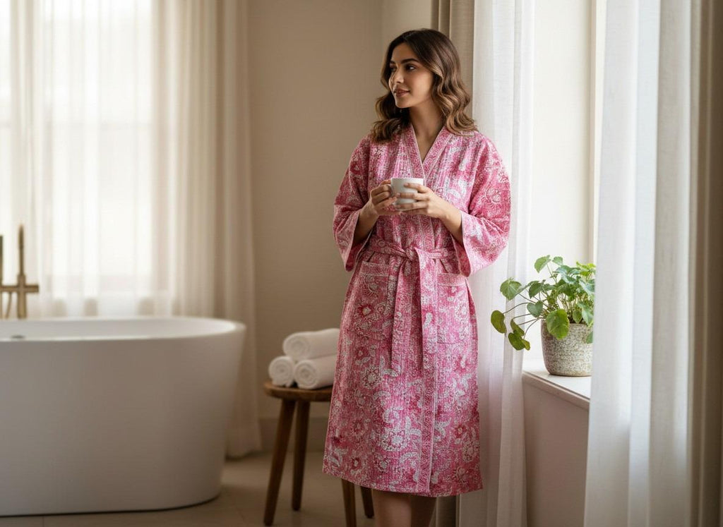 Hand Block Printed Terry Cotton Bathrobe