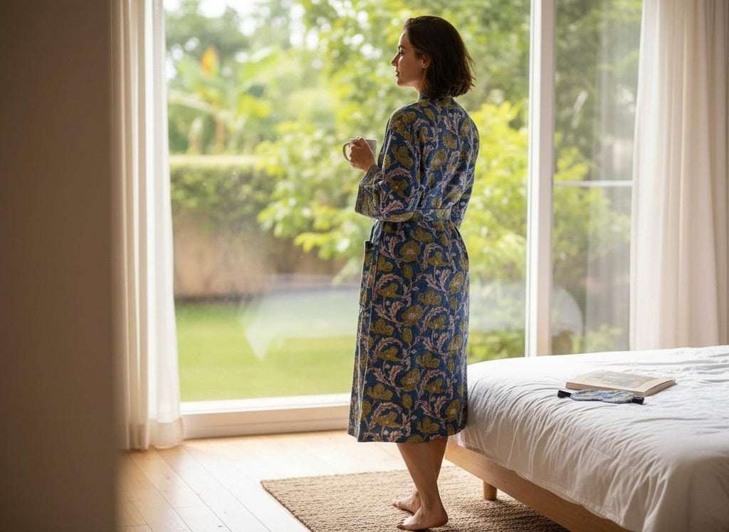Hand Block Printed Terry Cotton Bathrobe