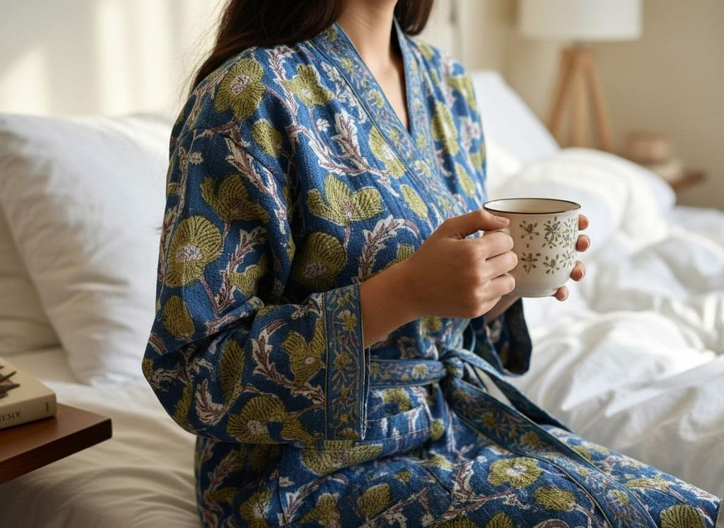 Hand Block Printed Terry Cotton Bathrobe