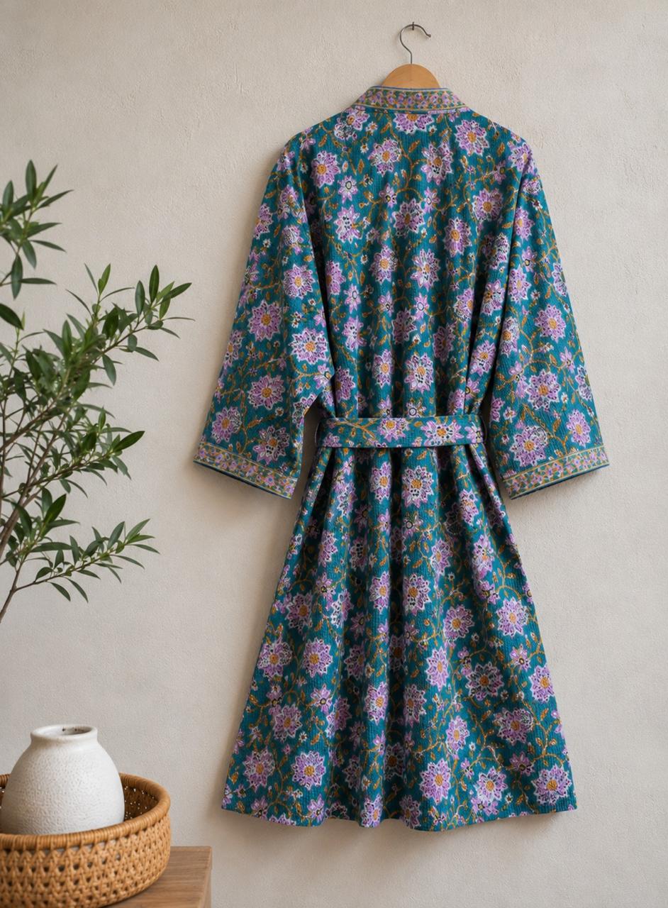 Hand Block Printed Terry Cotton Bathrobe
