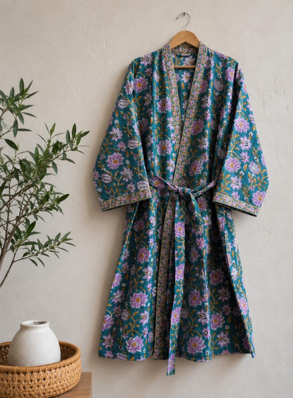 Hand Block Printed Terry Cotton Bathrobe