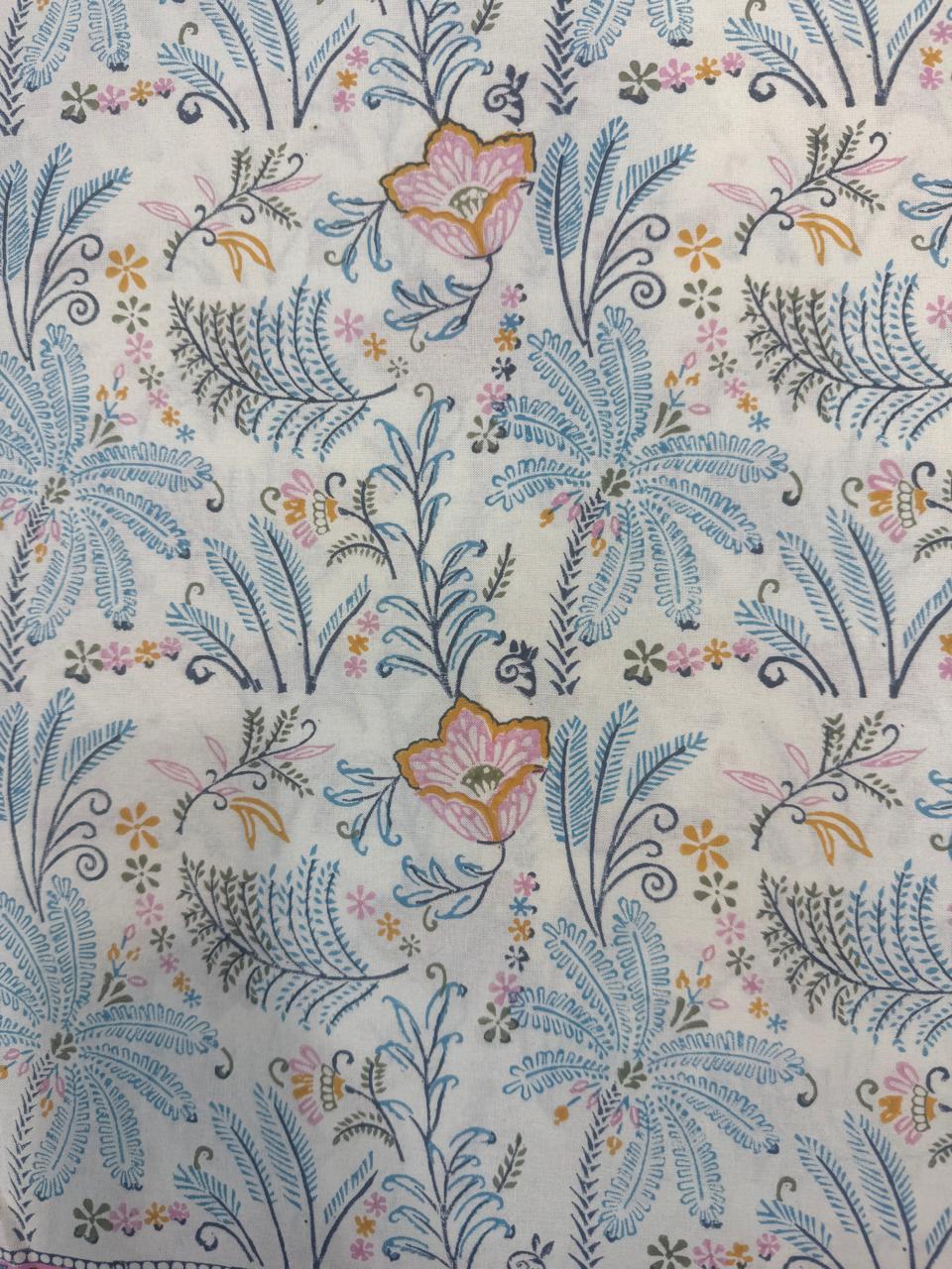 Hand Block Printed Blue & Pink Table Linen Set – Table Cover, Runner, Placemats & Napkins