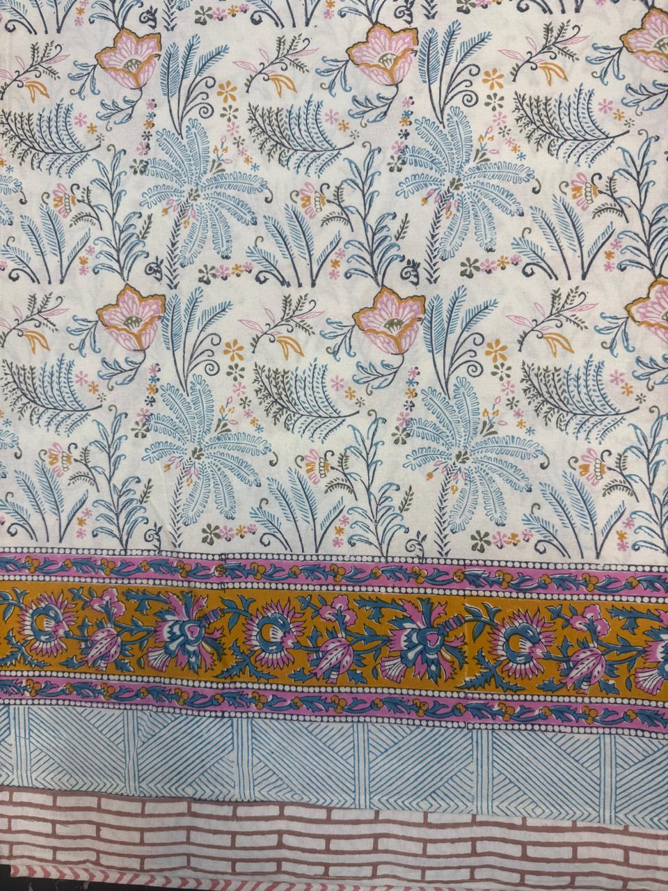 Hand Block Printed Blue & Pink Table Linen Set – Table Cover, Runner, Placemats & Napkins