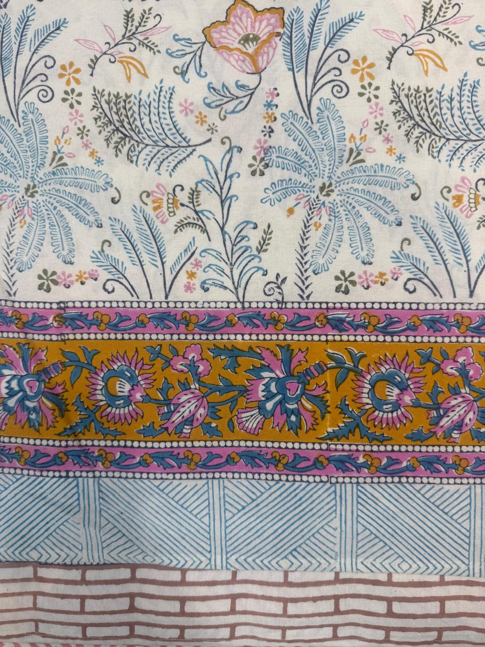 Hand Block Printed Blue & Pink Table Linen Set – Table Cover, Runner, Placemats & Napkins