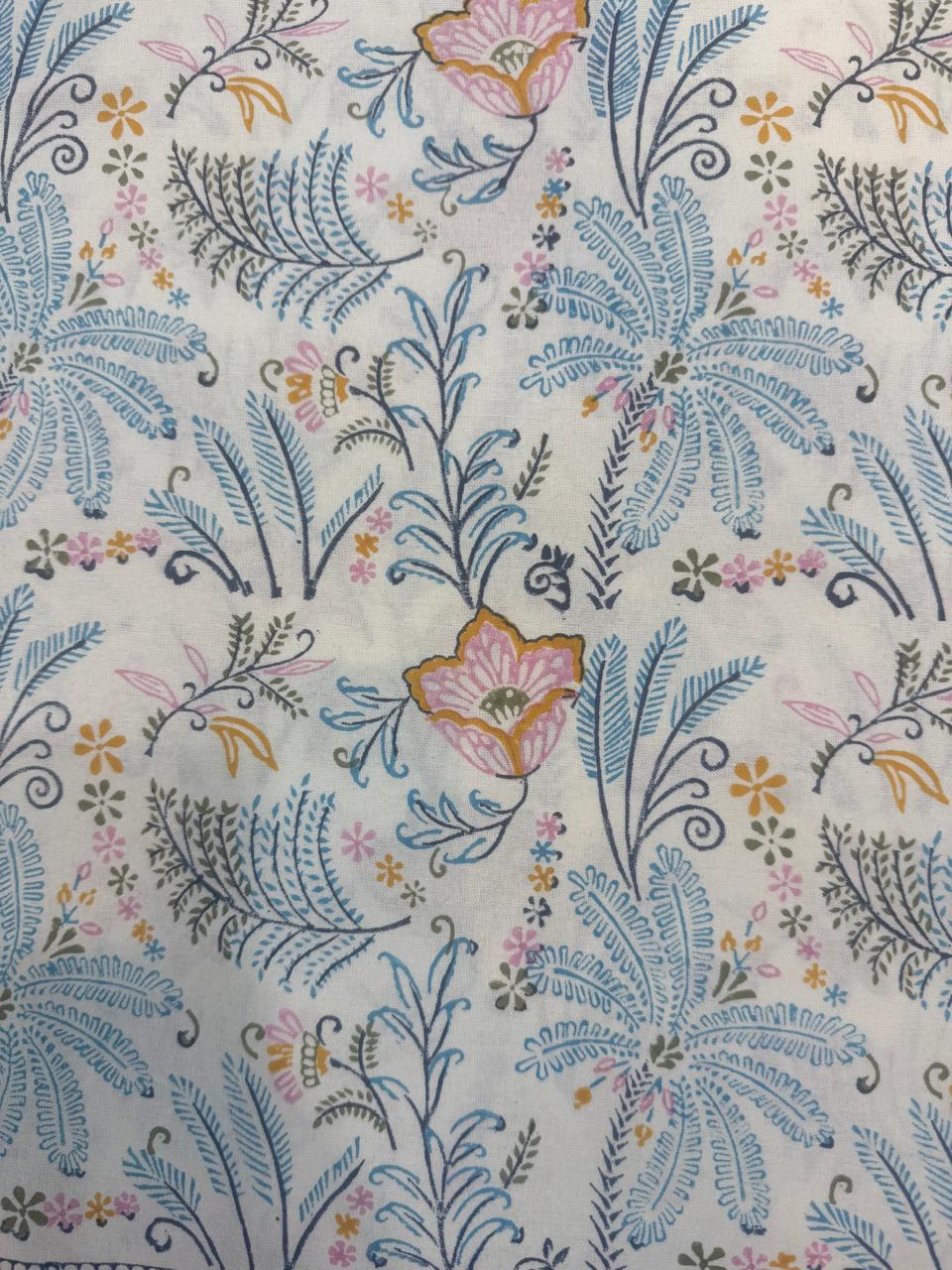 Hand Block Printed Blue & Pink Table Linen Set – Table Cover, Runner, Placemats & Napkins