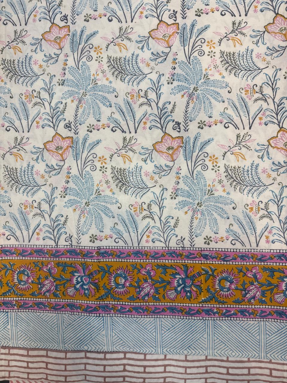 Hand Block Printed Blue & Pink Table Linen Set – Table Cover, Runner, Placemats & Napkins