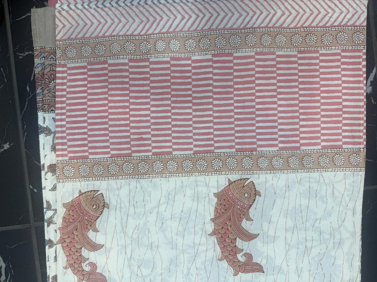 Hand Block Printed Pink & White Table Linen Set – Table Cover, Runner, Placemats & Napkins | Tablecloth
