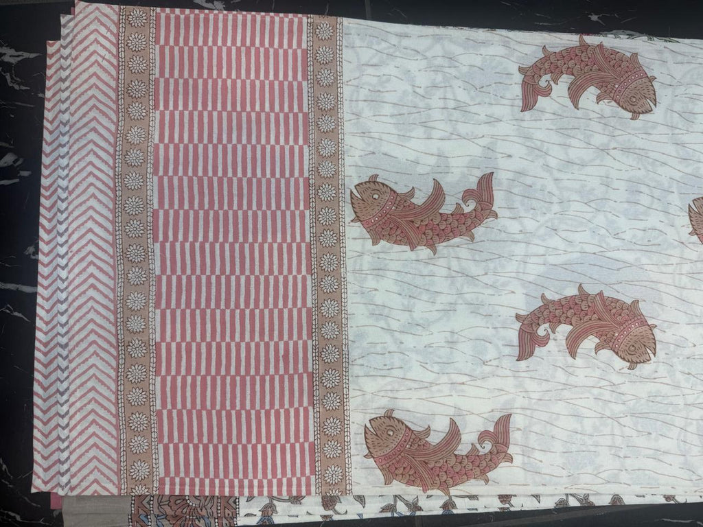 Hand Block Printed Pink & White Table Linen Set – Table Cover, Runner, Placemats & Napkins | Tablecloth