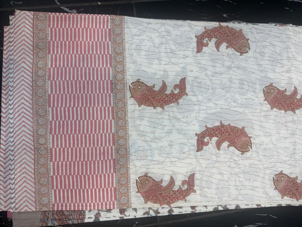 Hand Block Printed Pink & White Table Linen Set – Table Cover, Runner, Placemats & Napkins | Tablecloth